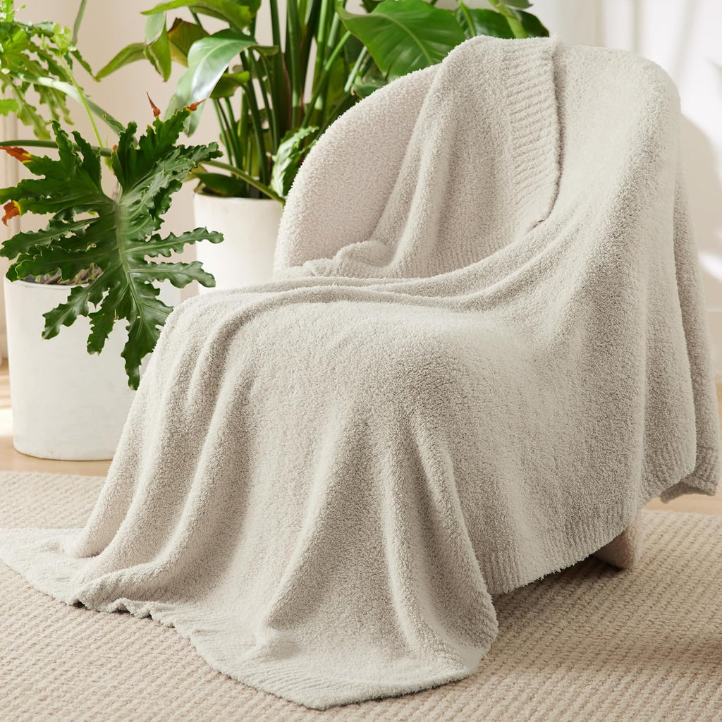 Beige Knit Throw Blanket, Cozy, Fuzzy Knitted Blankets Dupes, Breathable Warm Fluffy Lightweight Throws for Chair