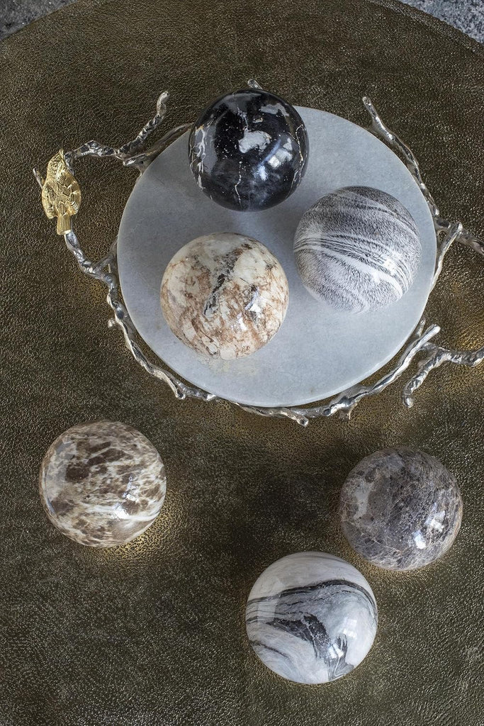Set of 3 Ceramic Decorative Spheres - Modern Marbled Orbs Decor, Tabletop Accent, Shelf Display, Living Room Bedroom