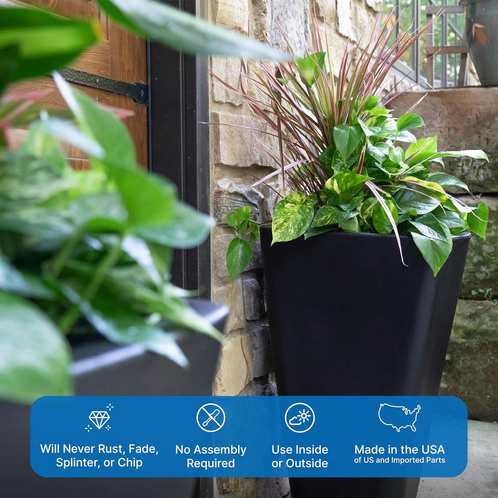 Bridgeview Tall Square Planter, Large Planters for Outdoor Plants, Gardening and Flower Pot or Porch, Efficient