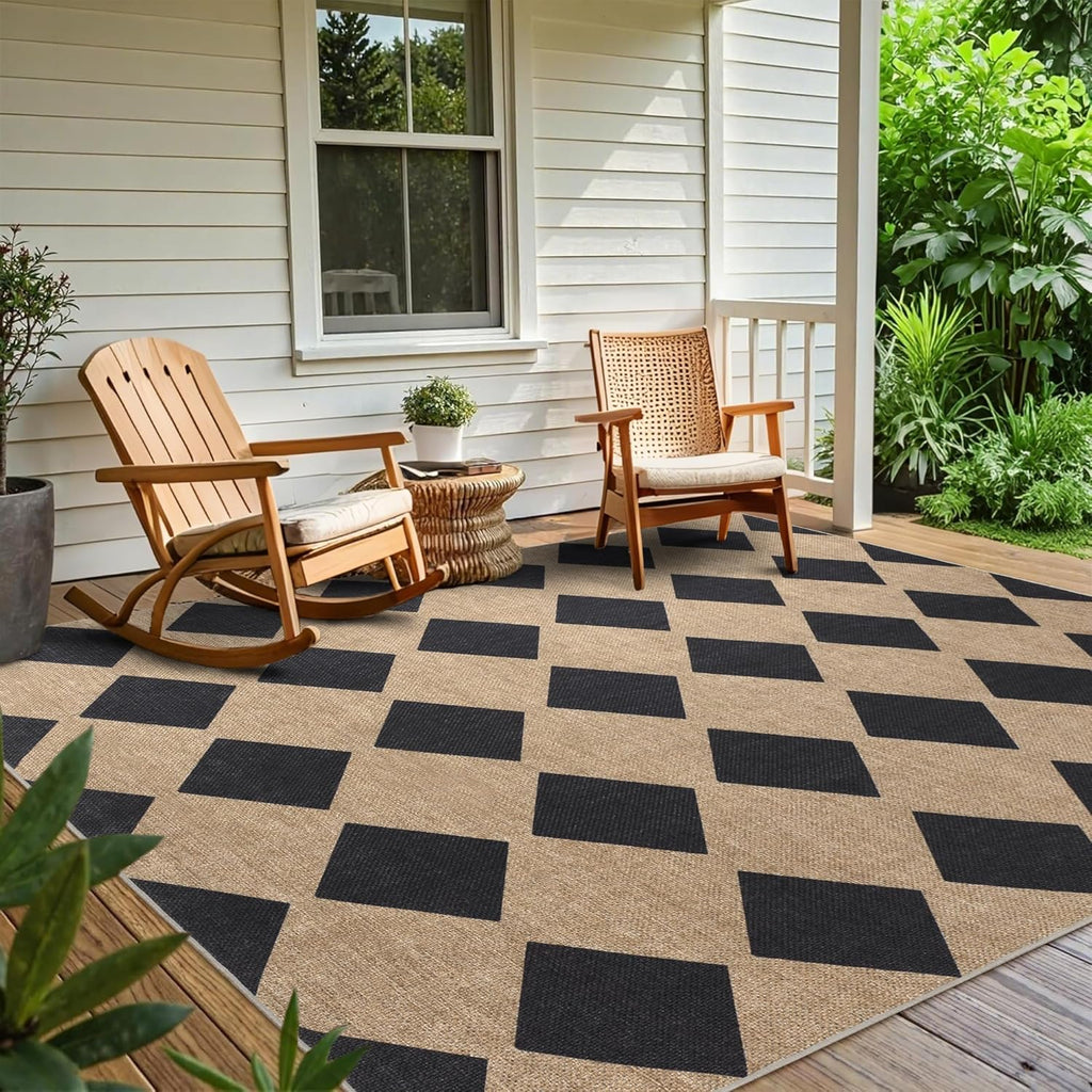 Checkered Easy Jute Rug 8x10 Outdoor Rug Large Washable Area Rugs for Living Room Bedroom Non Slip N