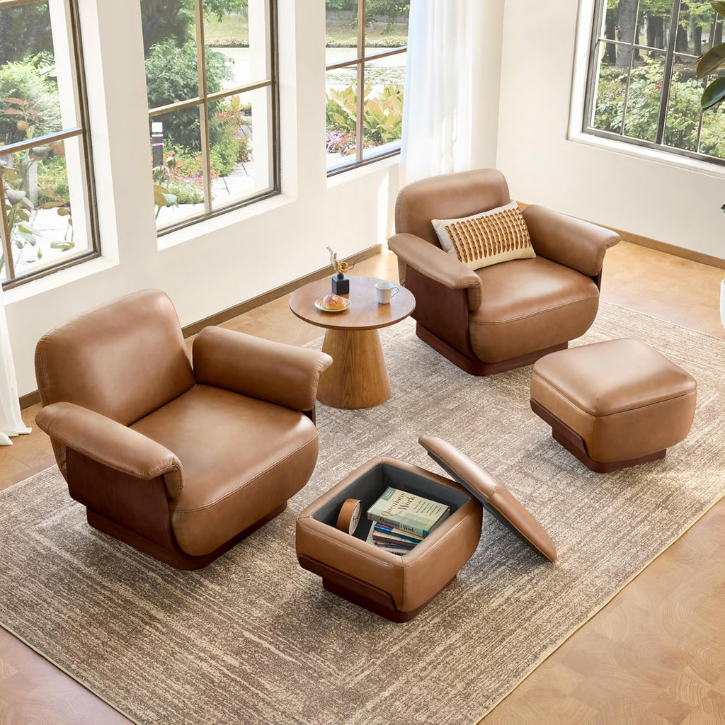 Modern Swivel Lounge Chair — Saddle Genuine Leather