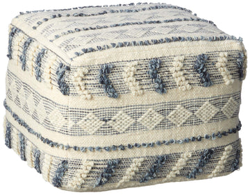 LR Home Navy and Ivory Tufted Geometric Pouf, Model