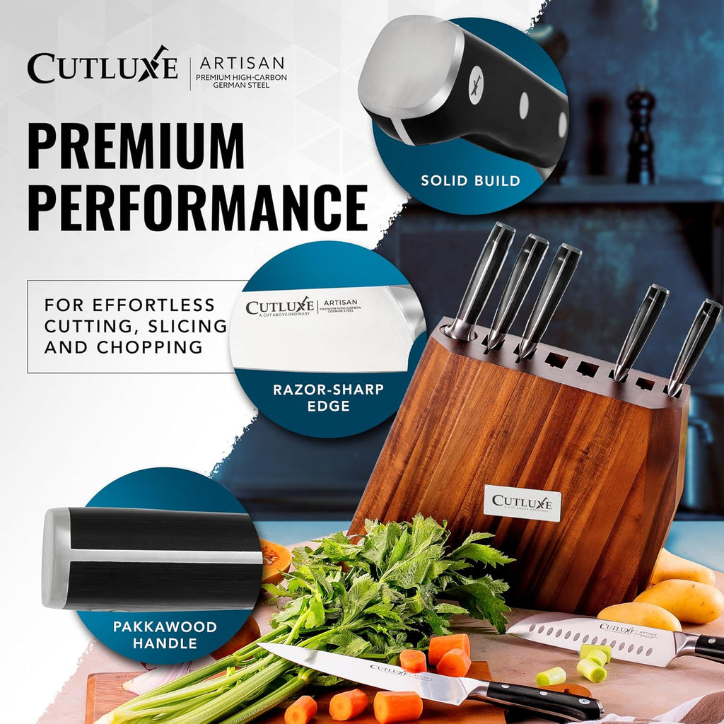 Kitchen Knife Set, 8-Piece Chef Knives with Acacia Wood Block | Razor Sharp Full Tang Blades, High Carbon German