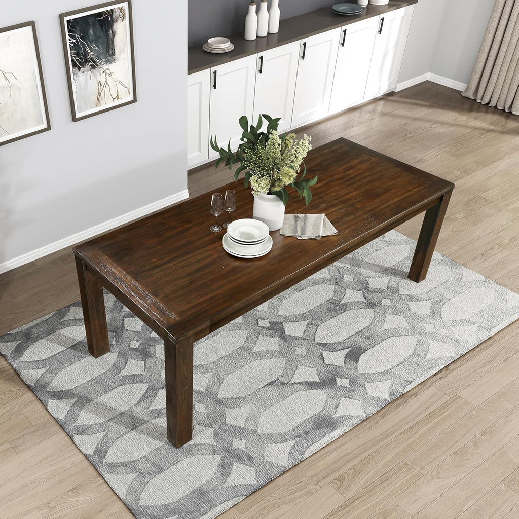 79" Dining Table for 8, Modern Rectangular Dining Room Table, Solid Acacia Wood Dining Table, Modern Wood Table with Solid Wood Leg for Kitchen/Dining/Living Room, Easy Assembly, Dark Brown