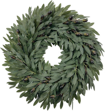 22 Inch Olive Wreath for Front Door, Spring Summer Wreaths for Front Door with Faux Grapevine Base, Artificial