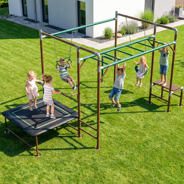 Outdoor Jungle Gym with Monkey Bars, Belt Swing & Trapeze Swing Bar