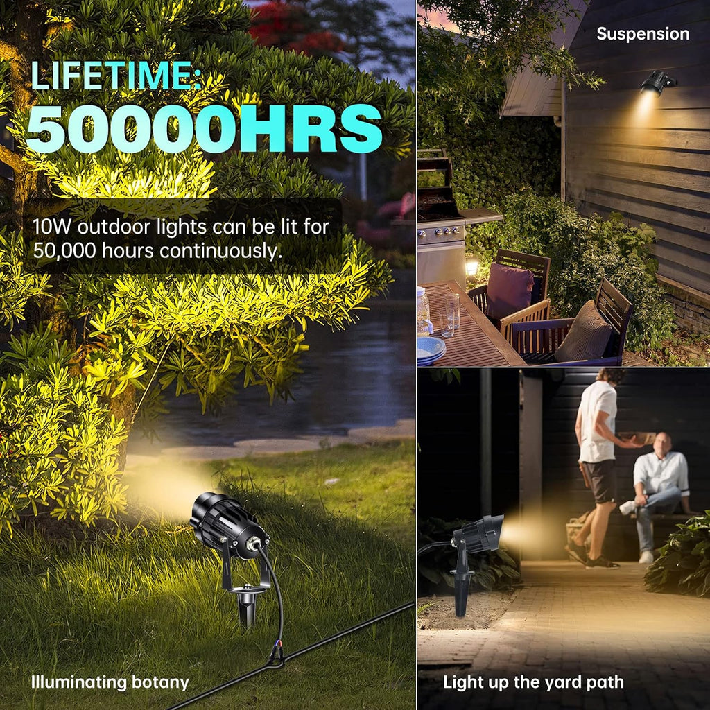 10W Landscape Lighting 12/24V Low Voltage Landscape Lighting LED Outdoor Spotlights 1000LM Waterproof Garden Uplights