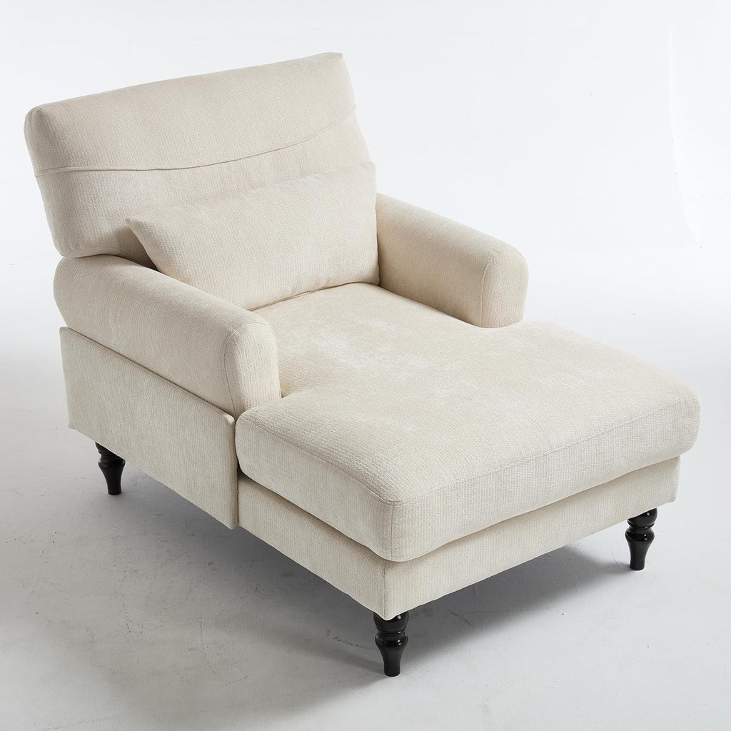 Chaise Lounge Chair Indoor, Leisure Sleeper Sofa w/Cushion, White | Modern Accent Upholstered Reading Side Armchair