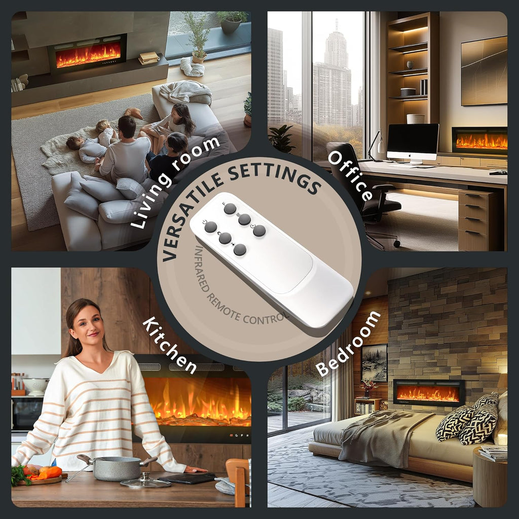50 Inch Electric Fireplace Wall Recessed and Wall Mounted with Adjustable Flame Color