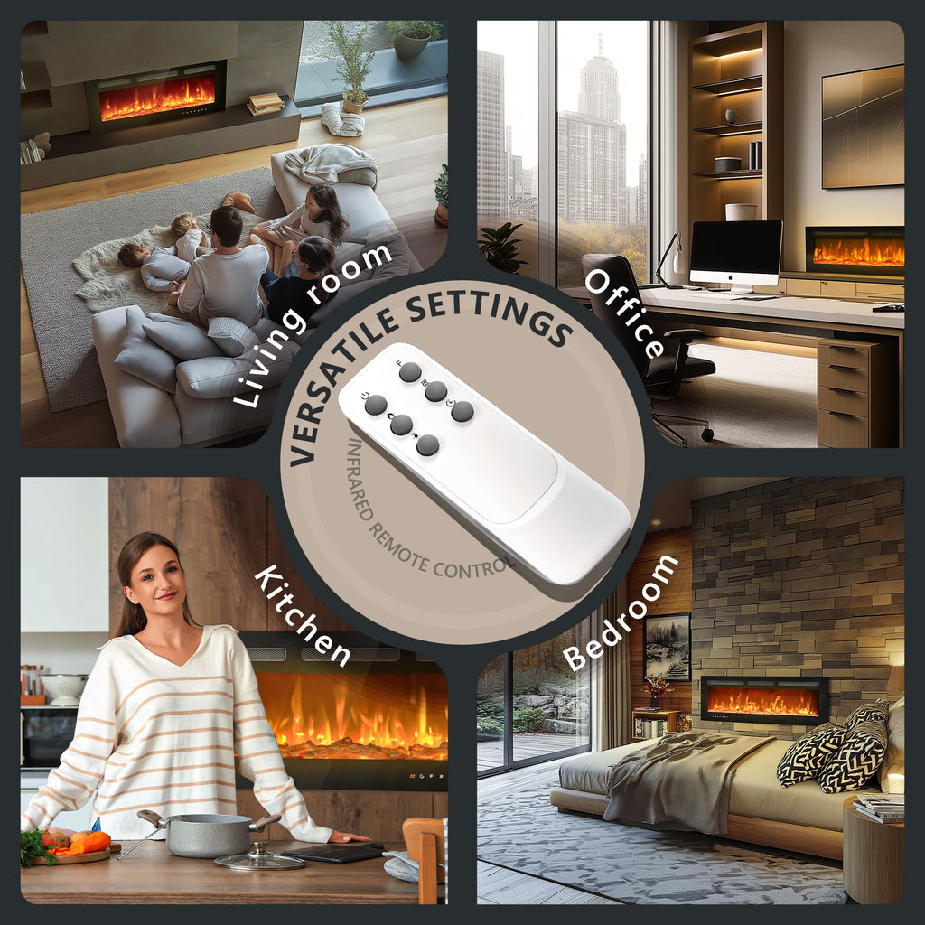 36 Inch Electric Fireplace Recessed and Wall Mounted