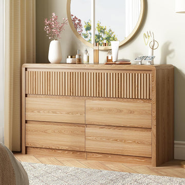 7 Drawer Dresser , 50" Wide Fluted Dresser with Curved Corners, Wood Dressers & Chests of Drawers with Dual-Panel