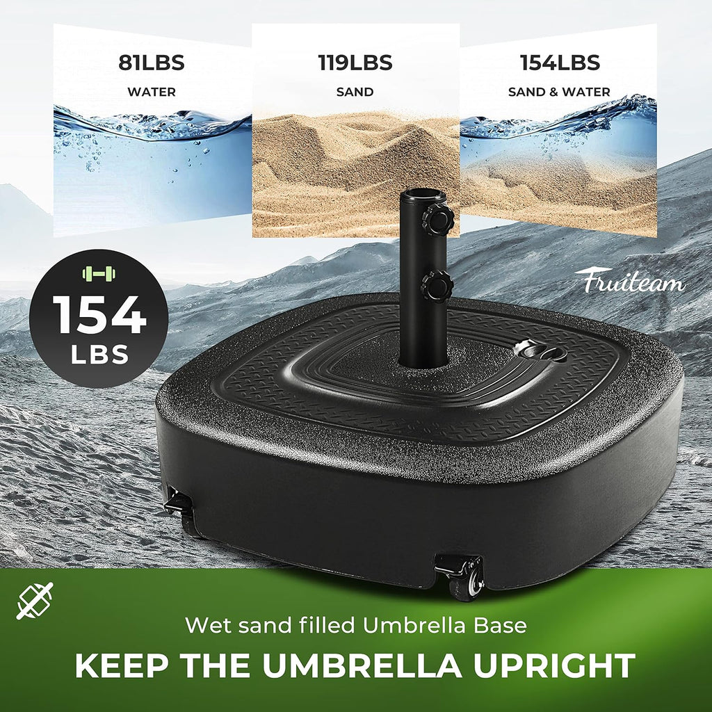 154lb Capacity Fillable Mobile Umbrella Base with 4 Wheels