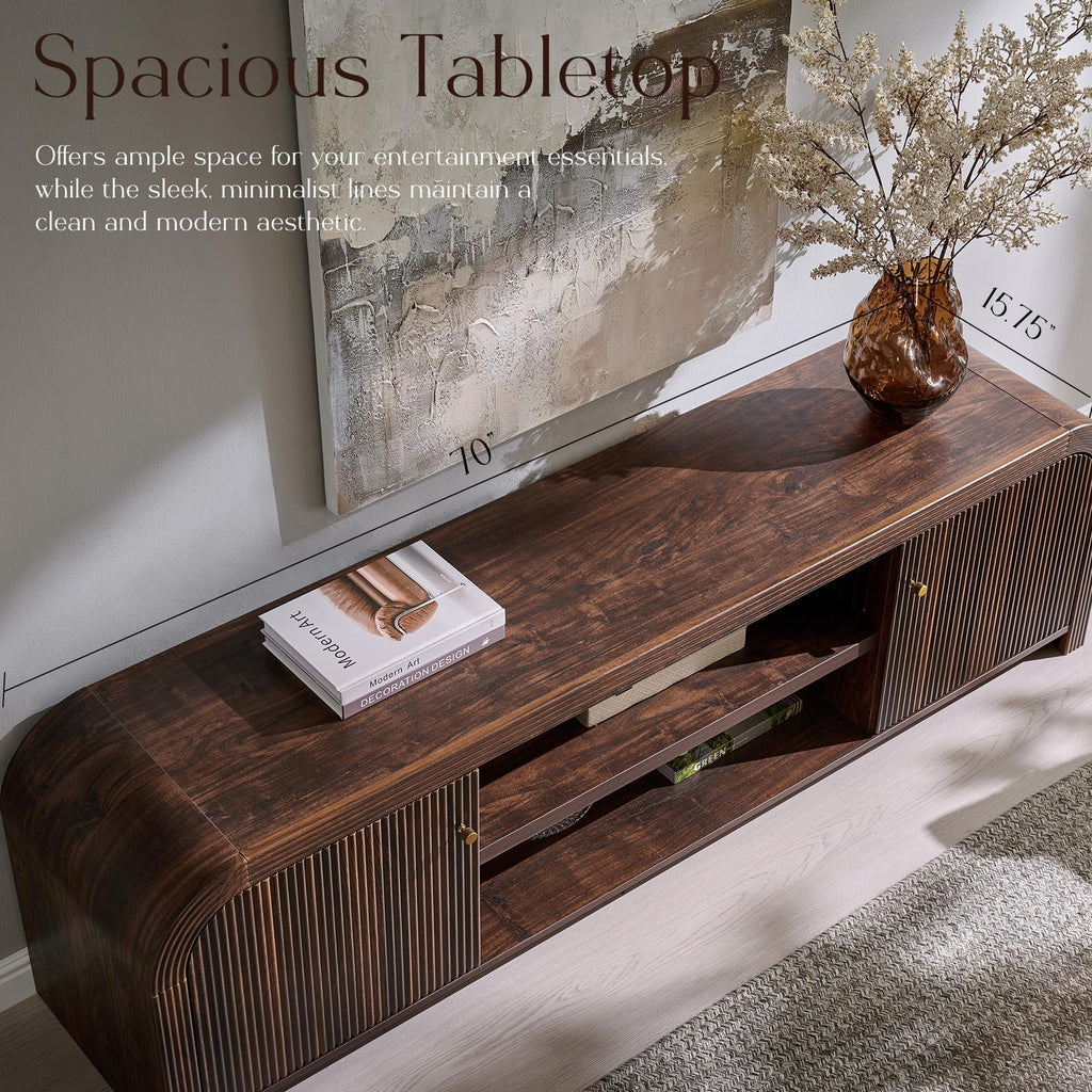 70" Modern Fluted TV Stand with Storage, Dark Walnut