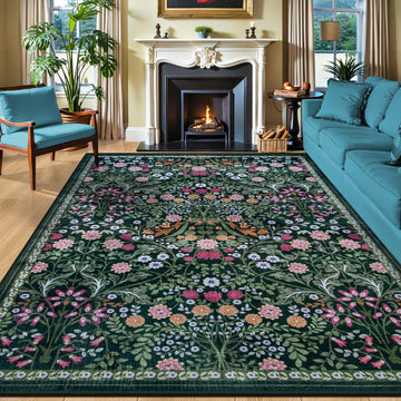 10x14 Area Rugs for Living Room: Floral Washable Rug Vintage Large Soft Boho Non-Slip Carpet Stain R