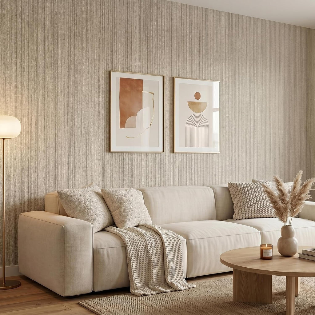 Beige Herringbone Peel and Stick Wallpaper, Modern Woven Look Geometric Self Adhesive Removable Wallpaper Living Room