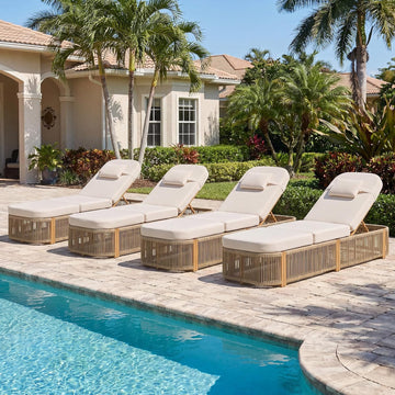 Outdoor Chaise Lounge Chairs Set of 4, 5-Position Adjustable Patio Reclining Lounge Chairs with Cushion, All-Weather
