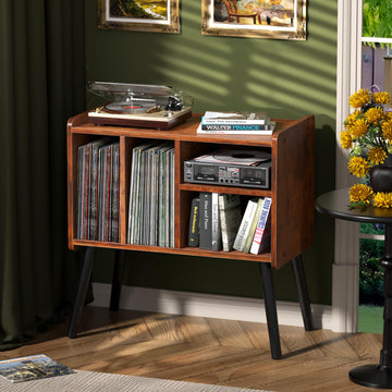 Record Player Table, Mid-Century Record Player Stand Hold Up to 150+ Albums