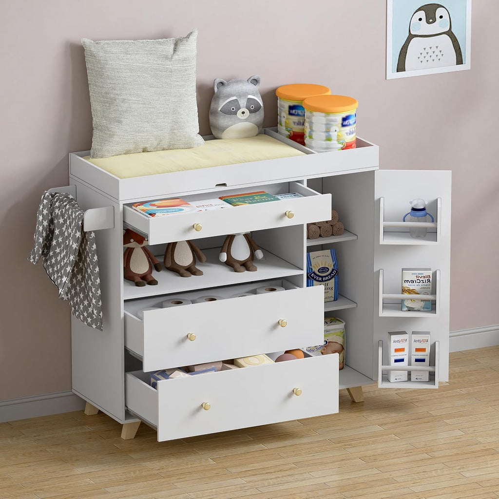 Baby Changing Table, Modern Diaper Changing Station, Changing Table with 2 Drawers & Shelves White