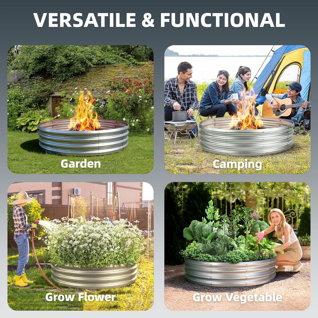 60 Inch Fire Pit Ring for Outside, 5FT Diameter Wood Burning Fire Ring, Large Round Galvanized Steel Fire Pit
