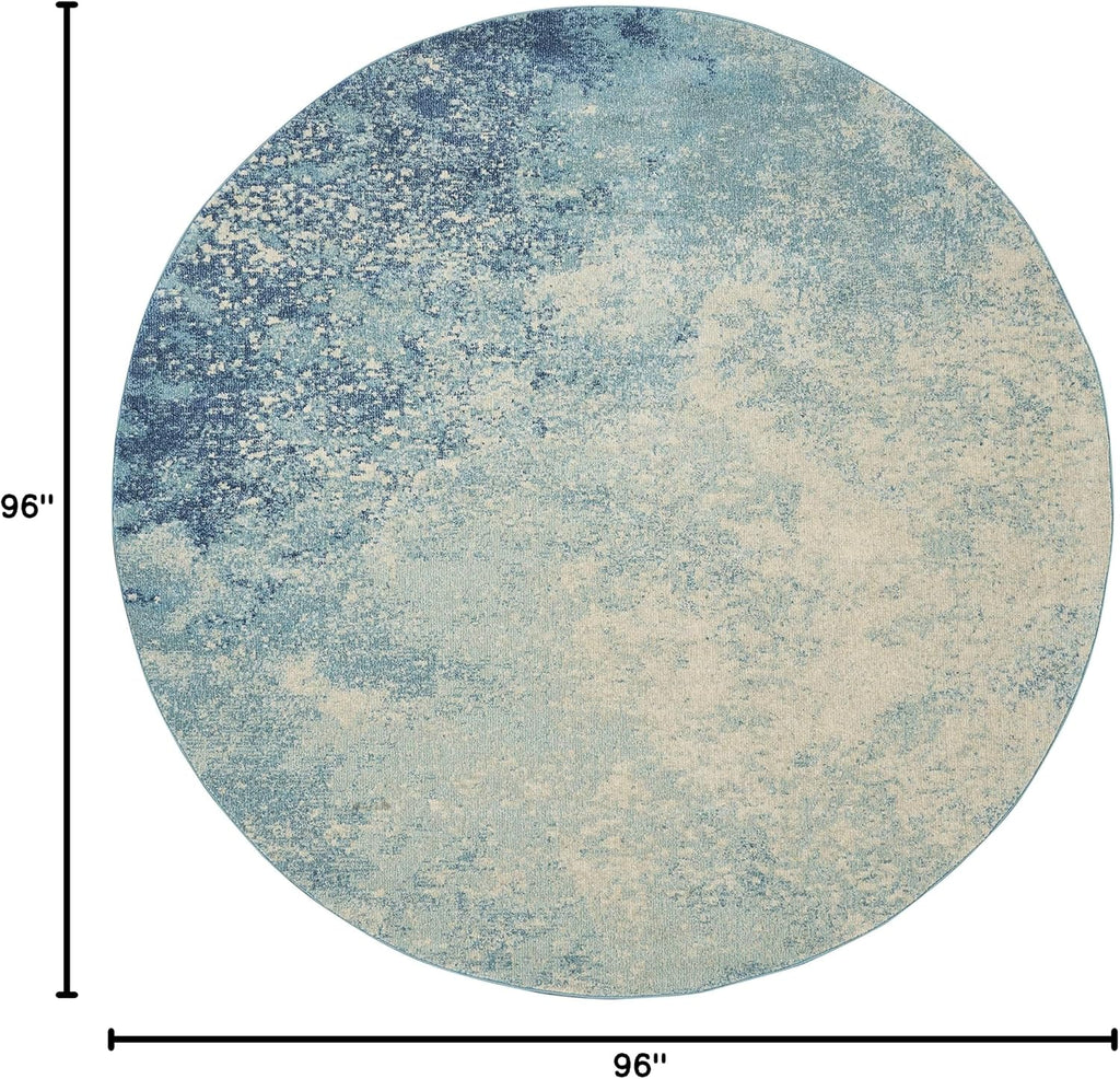 Home Passion Navy/Light Blue 8' x Round Area-Rug, Modern, Abstract, Easy-Cleaning, Non Shedding, Bed Room, Living
