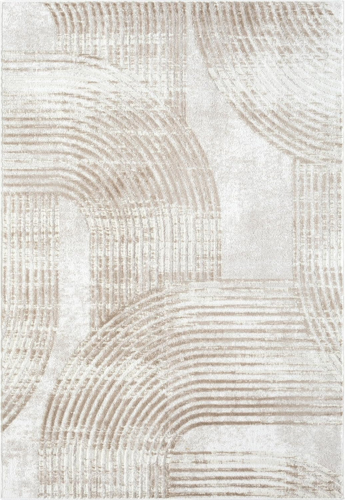 Cream Area Rug for Living Room, Bedroom -Mid-Century Modern- 6' x 9' -Durable & Easy to Clean