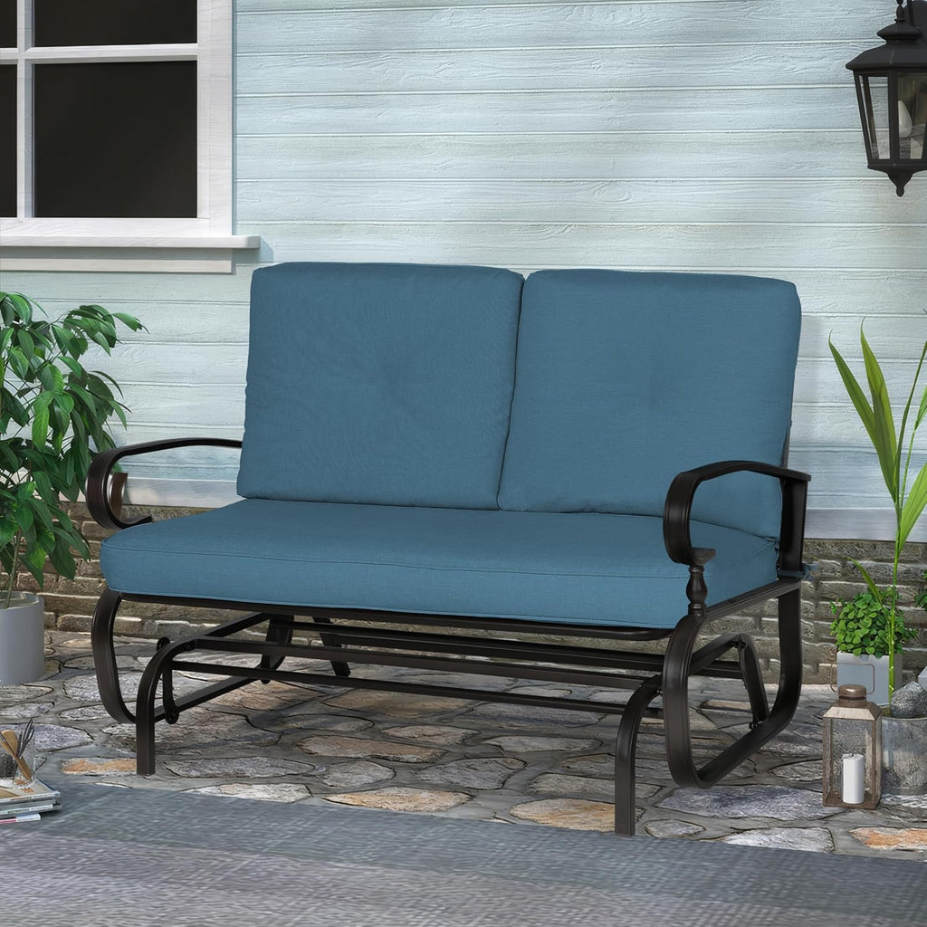 Outdoor Patio Glider Chair, Rocking Glider Bench for 2 Person, Porch Furniture Loveseat Seating, Wrought Iron Patio