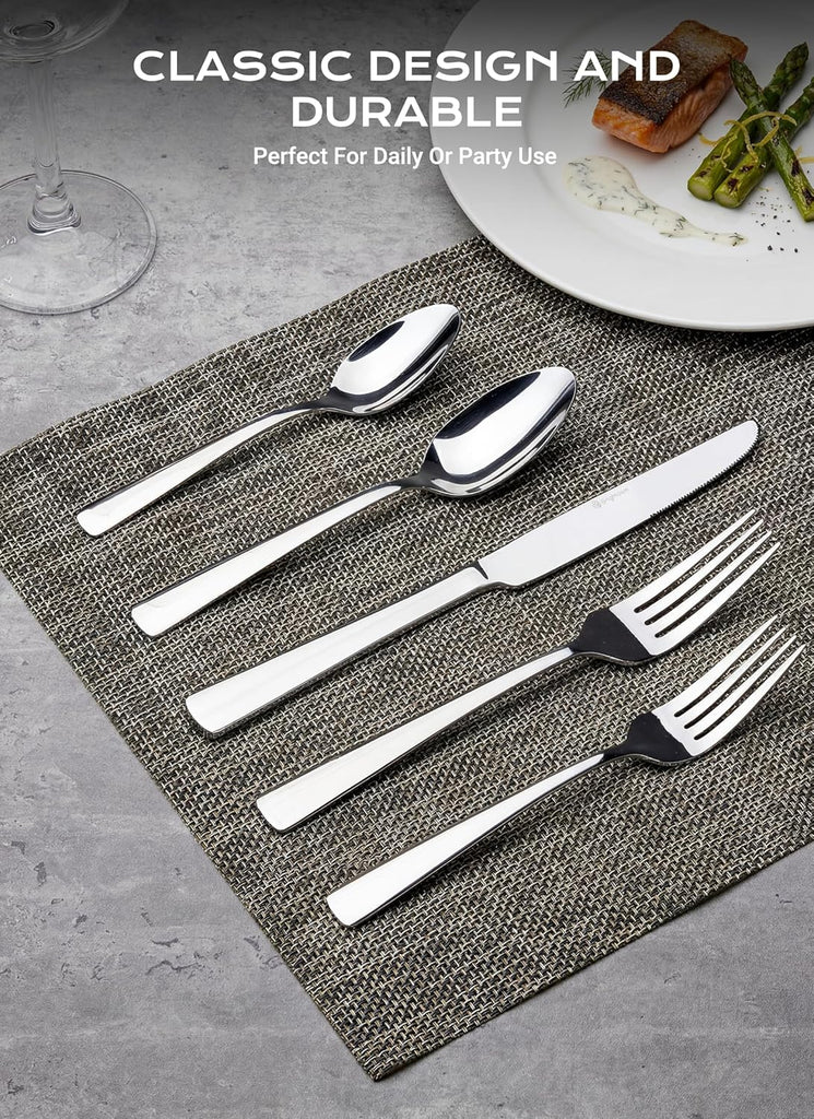 45-Piece Flatware Sets, Silverware Set for 8, Durable Stainless Steel Tableware in Ergonomic Design Size and Weight