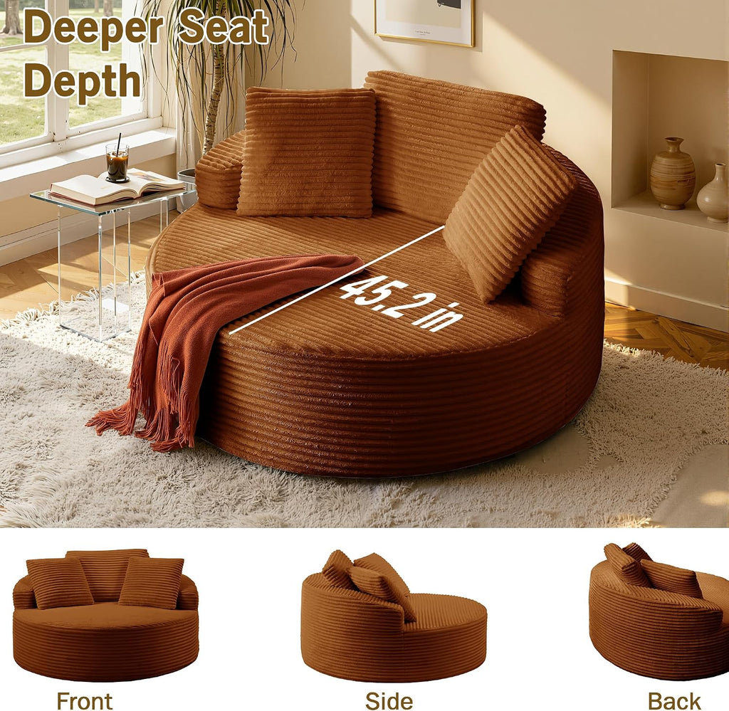 Oversized Round Chaise Lounge Chair,Corduroy Cloud Large Circle Sofa Chair, No Assembly Required, Modern Sleeper