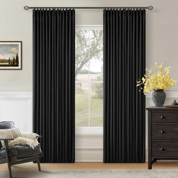 Black 80 Inch Pinch Pleated 100% Blackout Curtains with Liner 2 Panels Set