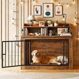 Extra Large Dog Crate Furniture, 43.3 inches Wooden Dog Crate with Storage and 4 Hooks