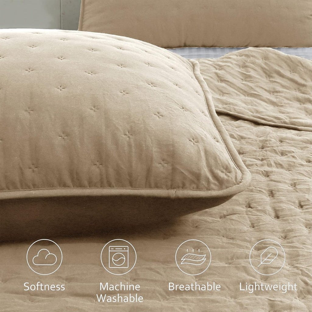 Beige Cloud Quilt Bedding Sets with Pillow Shams, Farmhouse Lightweight Soft Bedspread Coverlet, All Season