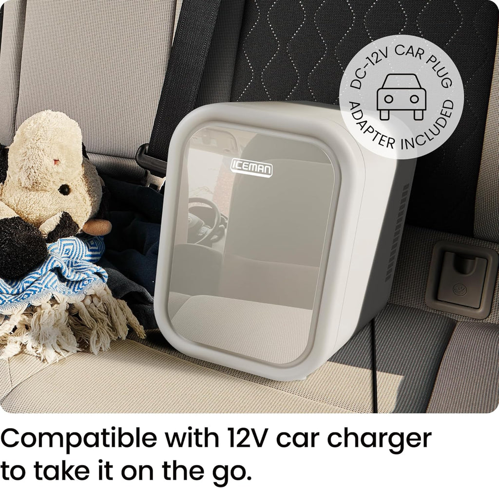 Portable Mini Fridge - Fits 6 x 12 oz Cans, Cooler and Heater Mini Fridge for Bedroom, Car, Office, Dorm and Skincare