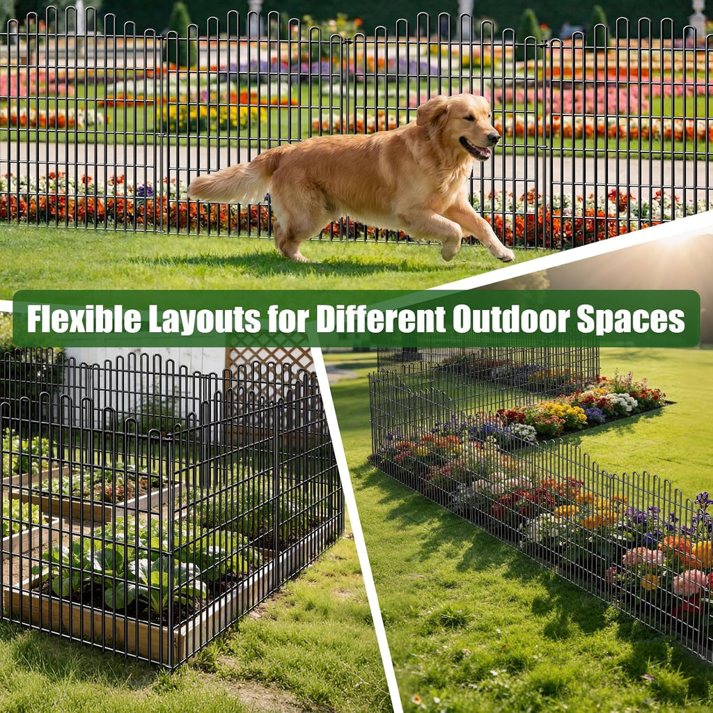 10 Panels No Dig Decorative Garden Fence, 33in H x 23.6ft L Animal Barrier Fencing, Rustproof Dog Fence Outdoor for