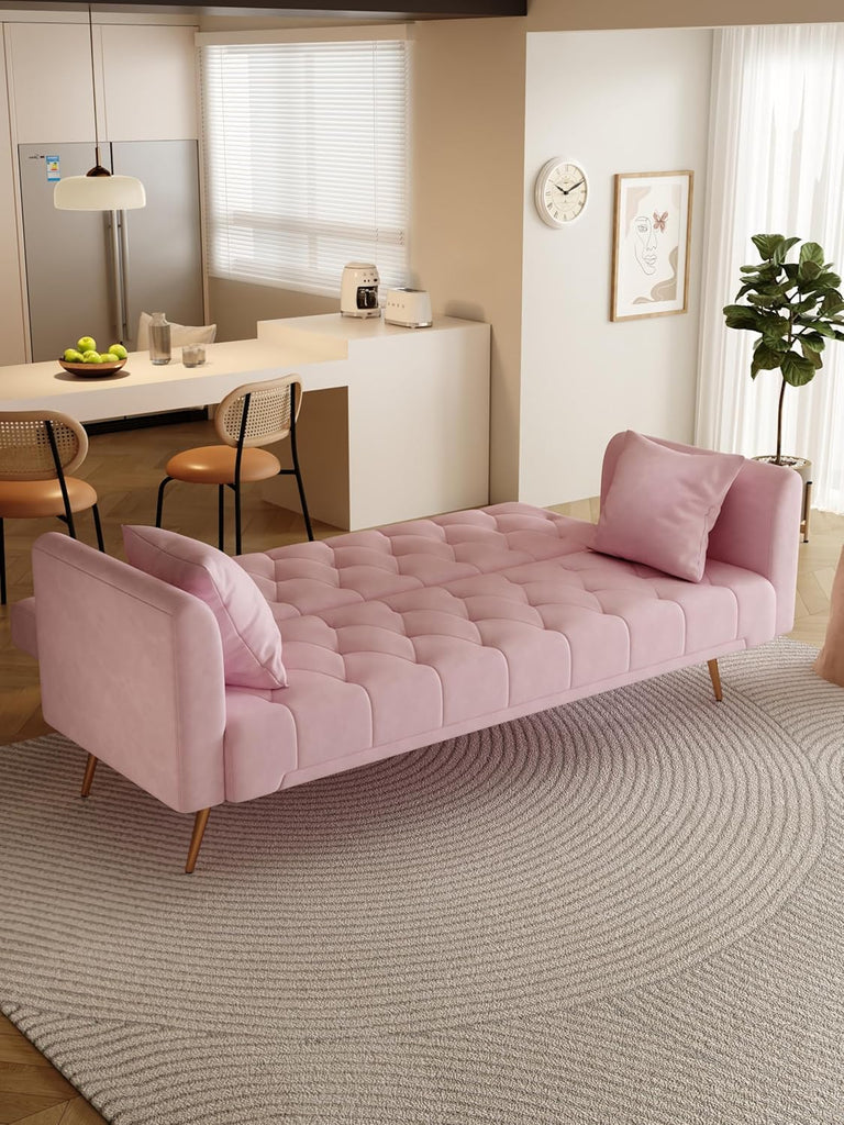 71 INCH Loveseat Sofa with Adjustable Backrest, Upholstered 2 Seater Velvet Couch Bedroom Office Apartment, Pink