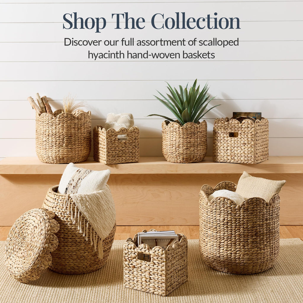 3pc Water Hyacinth Scalloped Multipurpose Nesting Baskets, Storage Bin Organization Totes, Laundry Room - Natural