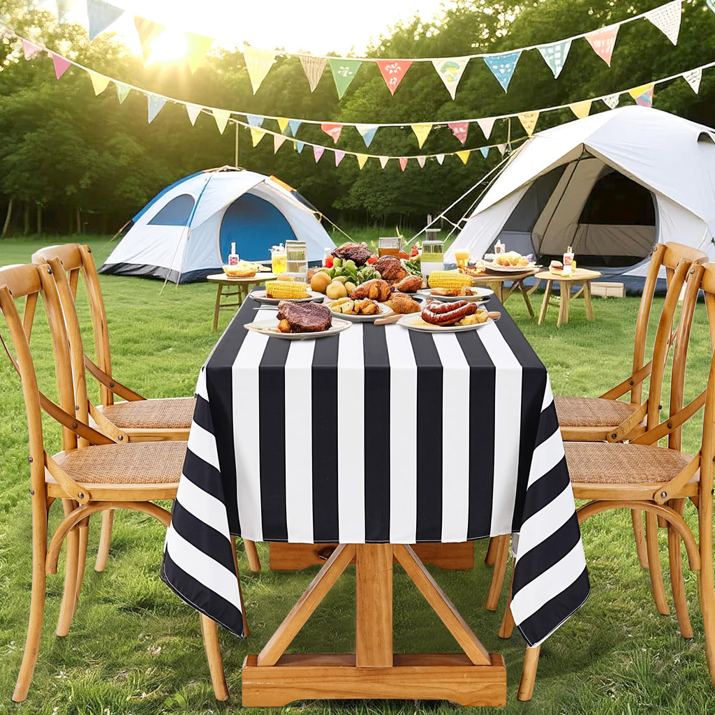 Black and White Striped Rectangle Tablecloth 57x120Inch Holiday Table Decor
