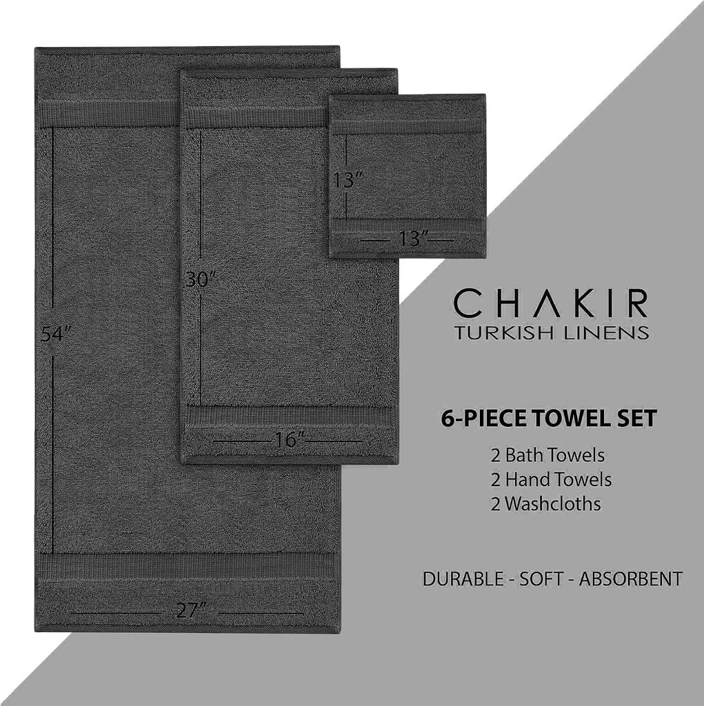 Hotel & Spa Quality 100% Cotton Premium Turkish Towels | Soft & Absorbent (Dark Gray, 6-Piece Towel Sets)