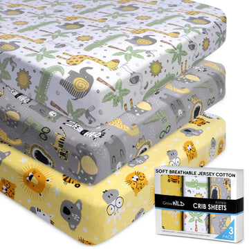 Fitted Crib Sheets 3pck, 52"x28" Baby Sheet (Safari Animals)