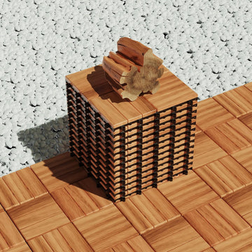 Acacia Wood Deck Tiles, 12" x 12" Interlocking Outdoor Flooring for Patio, Balcony, Backyard & Garden, Natural Wood