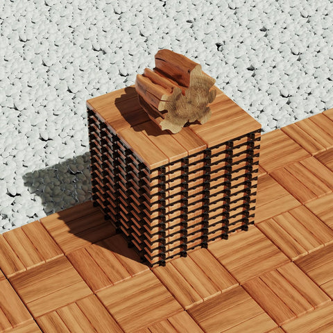 Acacia Wood Deck Tiles, 12" x 12" Interlocking Outdoor Flooring for Patio, Balcony, Backyard & Garden, Natural Wood
