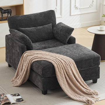 57.5" Oversized Chaise Lounge with Ottoman Indoor, Grey Reading Chair with Ottoman & Sofa Bed, Chenille Upholstered