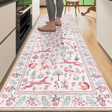 2x10 Kitchen Runner Rug, Soft Non Slip Animal Washable Rug, Pink