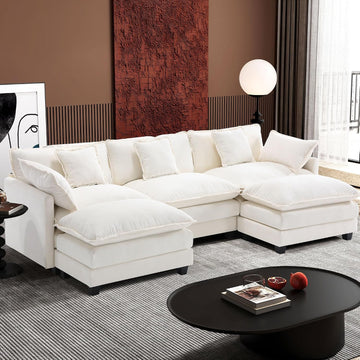 111.4" U Shaped Cloud Couch Modern Modular Sectional Sofa with 2 Ottoman, 5-Seat Chenille Deep Seat Sofa with 5