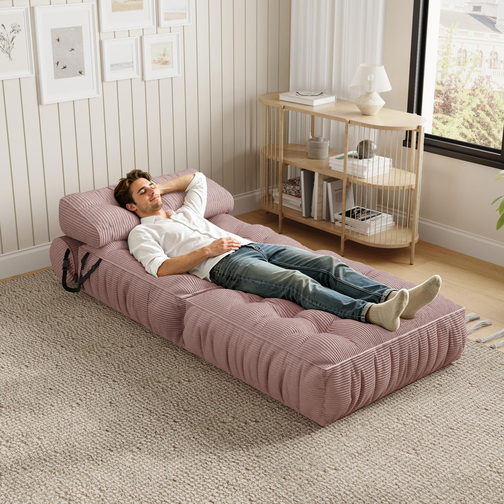 Convertible Folding Sofa Bed Chair, Foldable Soft Foam Couch, Pink