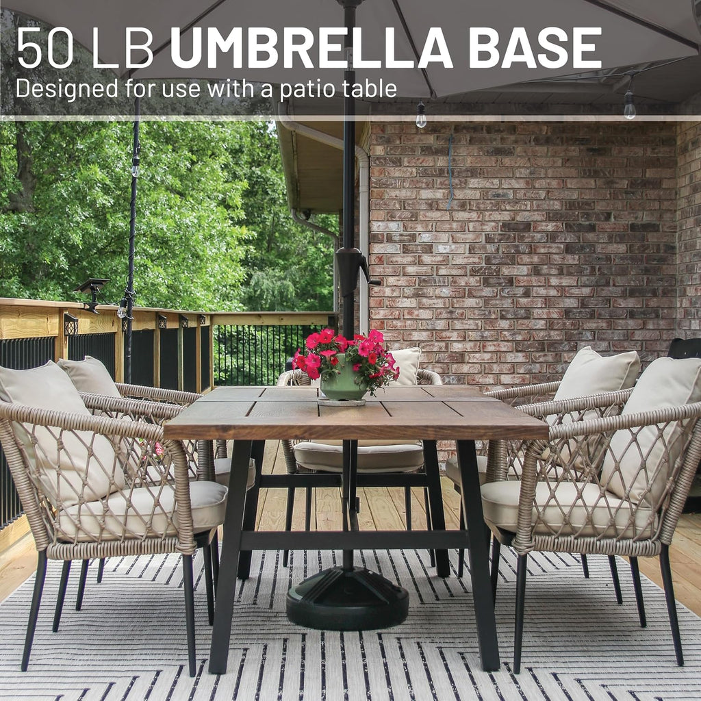 Durable 50 Pound Fillable Umbrella Base Designed to be Used with a Patio Table - Black