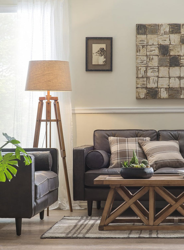Tripod Style Wood Floor Lamp with Drum Shade