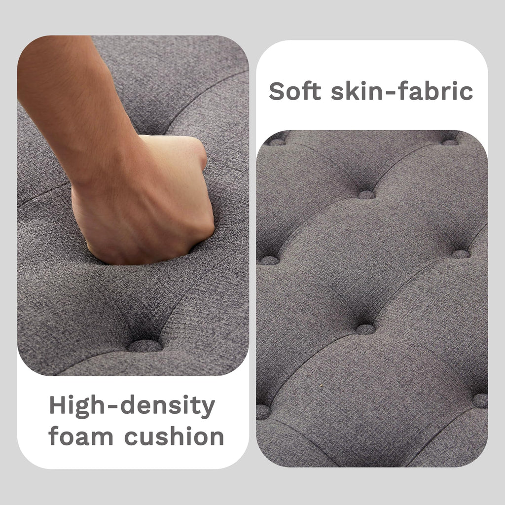 33" Large Round Ottoman Coffee Table with Storage, Upholstered Button Tufted Linen Footrest Ottoman with Wood Storage