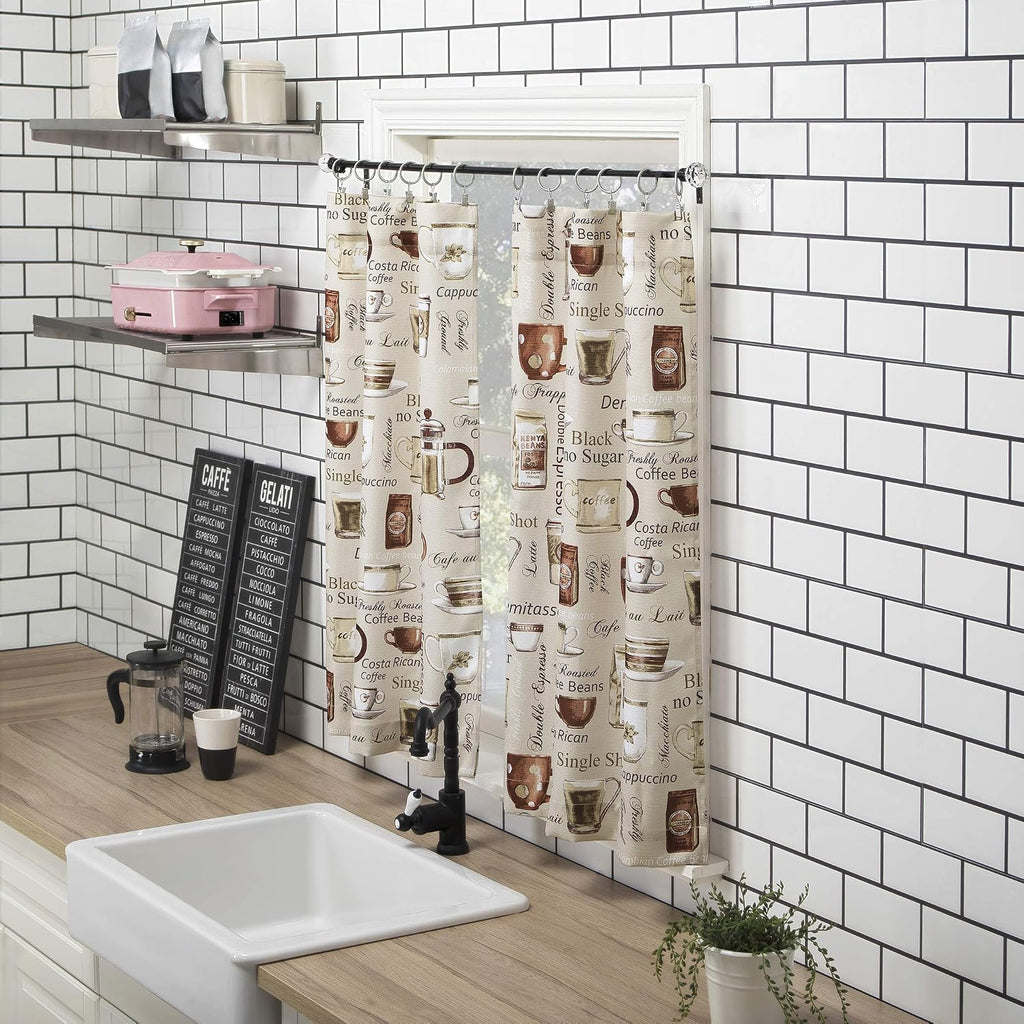 Bristol Coffee Shop Semi-Sheer Rod Pocket Kitchen Curtain Valance and Tiers Set, Ivory Off-White