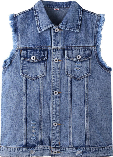 Kids Biker Denim Vest Western Motorcycle Jean Jacket for Boys Girls
