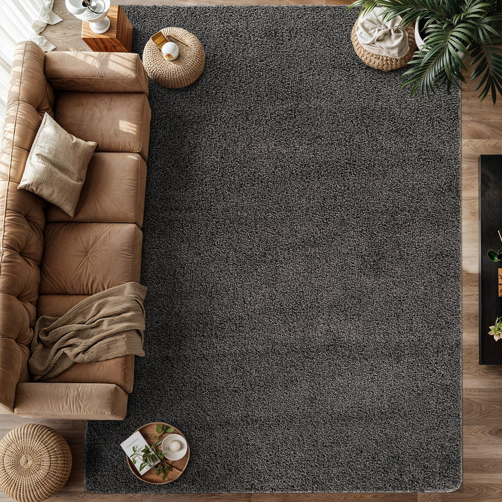 Non Slip Solid Area Rug Dark Gray 9x12 Rubber Back Soft Large Rugs Kitchen Bedroom and Hallway Stain Resistant